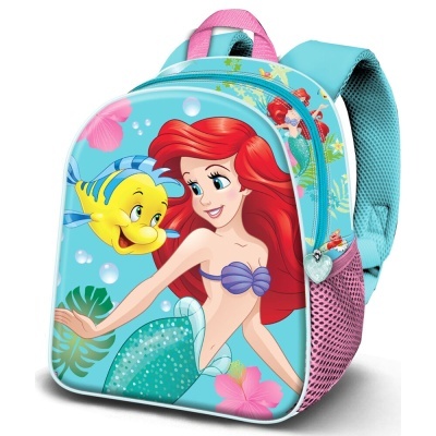 mochila infantil azul com desenho da Pequena Sereia e alças acolchoadas cor de azul