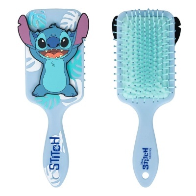 Escova de cabelo azul com personagem Stitch e cerdas azuis e verdes