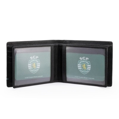 Carteira preta aberta com cartões Sporting CP