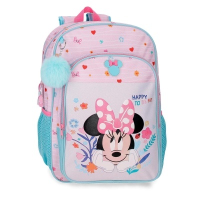 Mochila infantil da Minnie cor-de-rosa com pompom azul