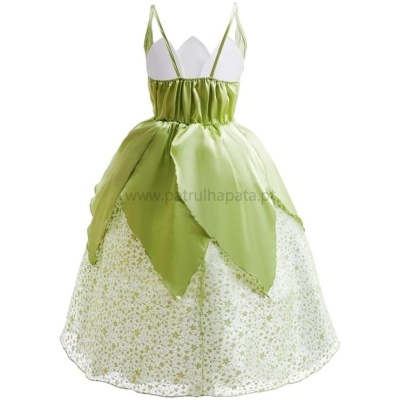 Vestido infantil de fada verde e branco com saia floral