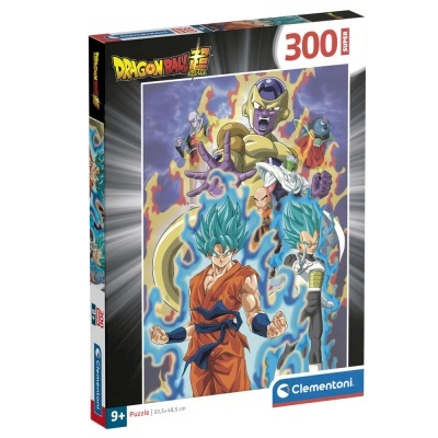 Caixa de puzzle Dragon Ball Super de 300 peças com personagens Goku e Vegeta em cabelos azuis