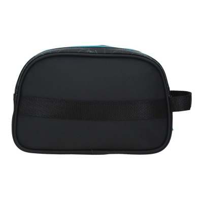 Necessaire preta com alça e zíper azul