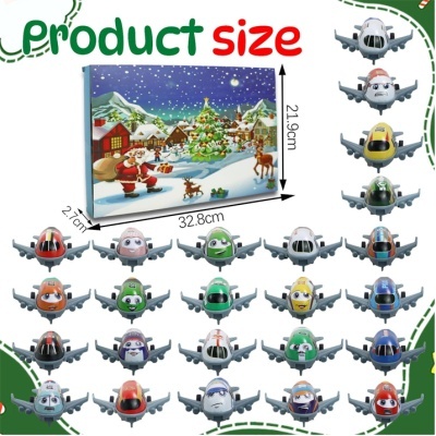 20 mini aviões de brinquedo coloridos com diferentes expressões e caixa ilustrada natalina