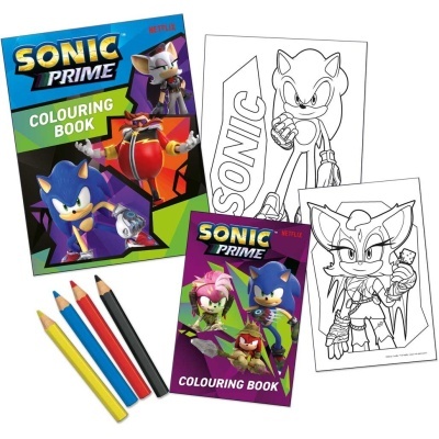 Livro de colorir SONIC PRIME com personagens e lápis coloridos