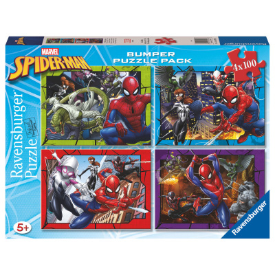 Caixa de puzzles Ravensburger Spider-Man com 4 imagens coloridas