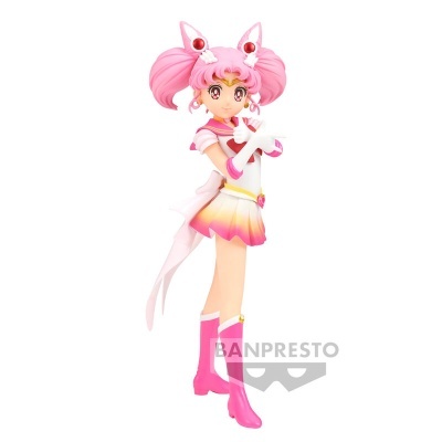 Figura de ação Chibiusa com uniforme rosa e amarelo, cabelo rosa e botas rosa
