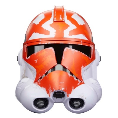 Capacete Star Wars Clone Trooper laranja e branco com visor preto