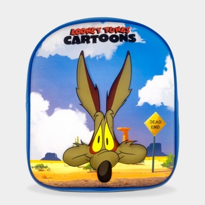Mochila azul com personagem Coiote e texto Looney Tunes Cartoons