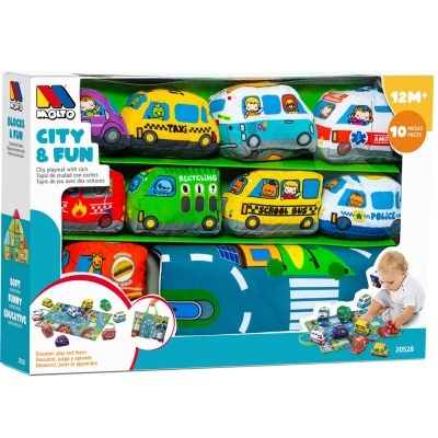 Jogo de tapete e carrinhos de brinquedo em tecido colorido para crianças