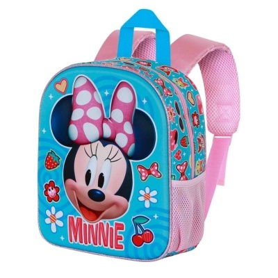 Mochila infantil azul e rosa com desenho da Minnie