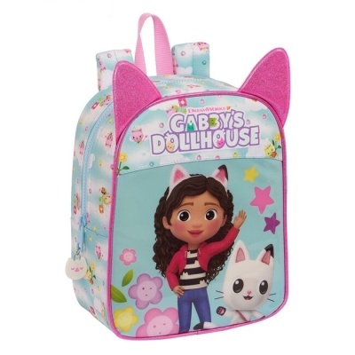 Mochila infantil Gabby's Dollhouse com orelhas cor-de-rosa brilhantes e personagem animada