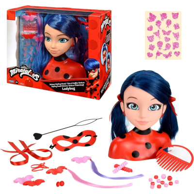 Cabeça de boneca Ladybug para estilizar com acessórios em embalagem vermelha