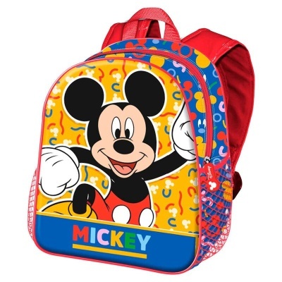 Mochila infantil vermelha com desenho do Mickey Mouse e nome MICKEY
