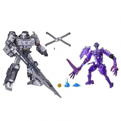 Figuras de ação robô cinzento e alienígena roxo com acessórios pequenos
