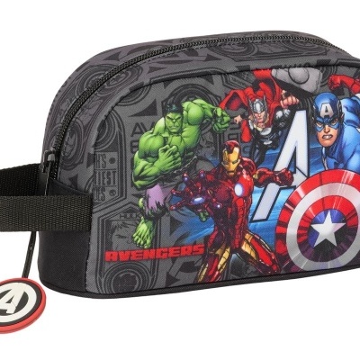 Necessaire preta com super-heróis Marvel Avengers desenhados