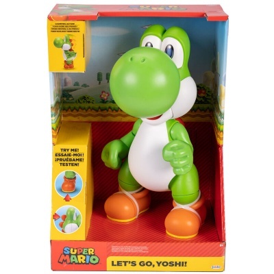 Figura de ação do Yoshi do videojogo Super Mario na caixa aberta
