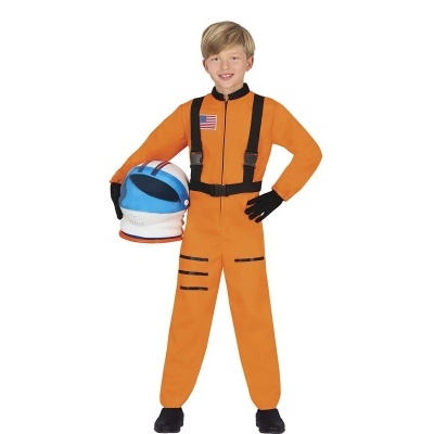 Fato de astronauta laranja para criança com capacete