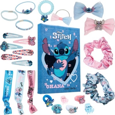 Acessórios Disney Stitch em azul e rosa com caixa decorativa e motifs do Stitch