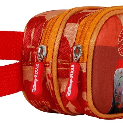 mochila vermelha e laranja com zíperes e puxadores Disney PIXAR