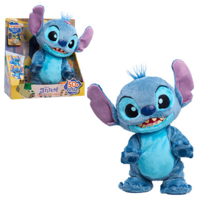 Peluche Stitch azul Disney com embalagem e texto promo