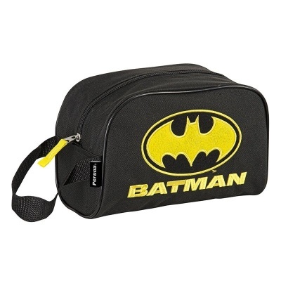 Bolsa preta com logótipo amarelo do Batman e texto BATMAN