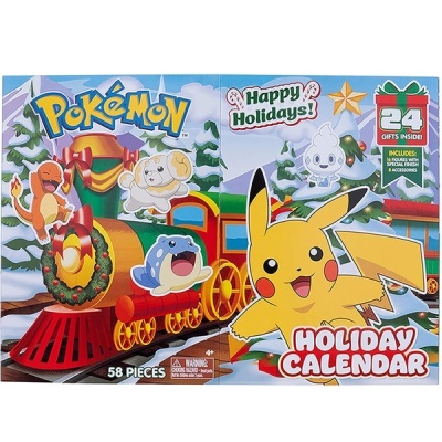 Caixa do calendário de advento Pokémon Holiday Calendar com personagens e comboio de Natal colorido