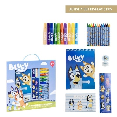 Conjunto de atividades Bluey com lápis, bloco de desenho e acessórios coloridos