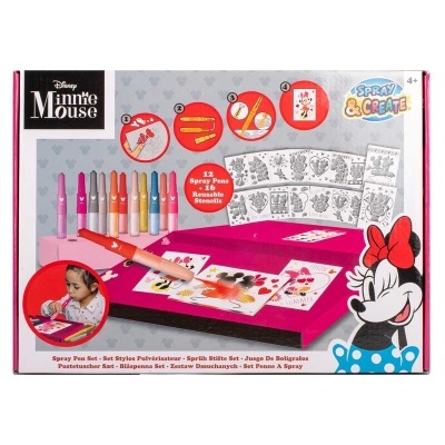 Conjunto Disney Minnie Mouse com canetas coloridas e estênceis para colorir