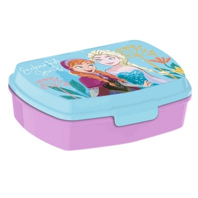 Caixa de lanche azul e rosa com personagens do Frozen