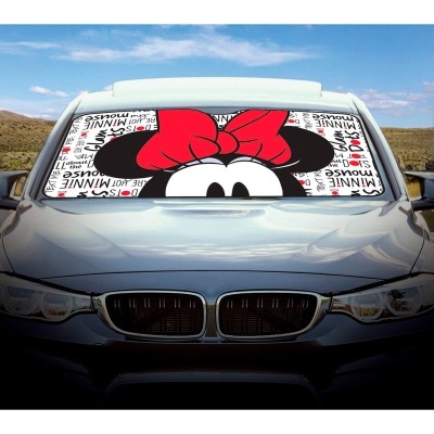 Protetor de para-brisas com estampa da Minnie Mouse e laço vermelho