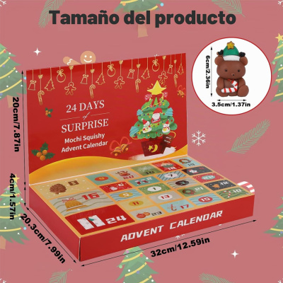Calendário do Advento Mochi Squishy com ursinho castanho natalício.