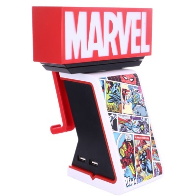Suporte telemóvel Marvel com padrão de banda desenhada e texto MARVEL vermelho e branco