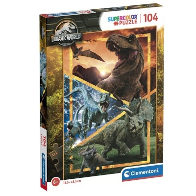 Quebra-cabeças Jurassic World com 104 peças, dinossauros, Clementoni