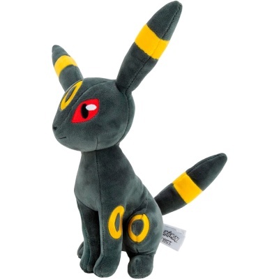 Pelúcia de umbreon preto com detalhes amarelos