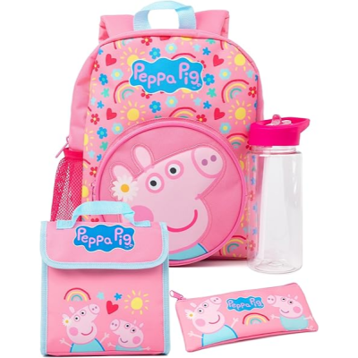 Conjunto infantil Peppa Pig rosa com mochila, lancheira, estojo e garrafa