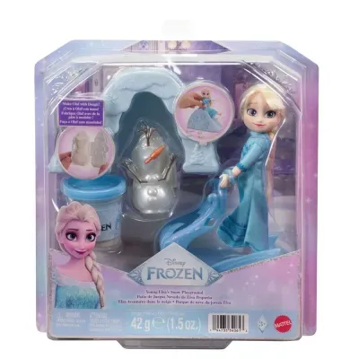 Brinquedo Disney Frozen de Elsa jovem com tobogã e molde de Olaf para massa de modelar