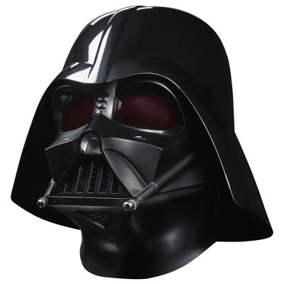 Capacete preto brilhante Darth Vader com visor vermelho escuro