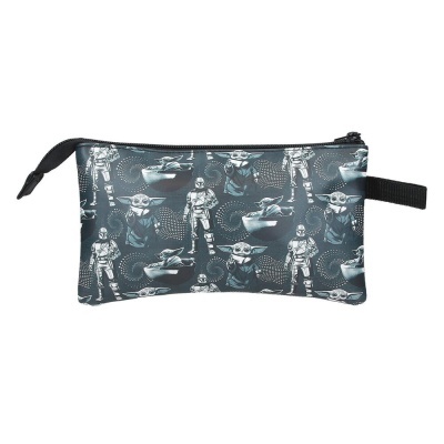 Estojo de tecido com padrão Baby Yoda e Mandalorian azul e cinza