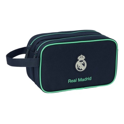 Necessaire Real Madrid azul escuro com detalhes verdes e logótipo frontal