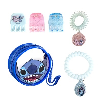 Conjunto de acessórios de cabelo com tema Stitch da Disney em azul, rosa e transparente