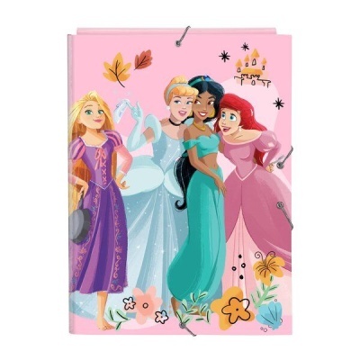 Pasta porta documentos rosa com princesas Disney desenhadas