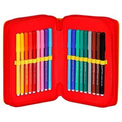 Estojo aberto vermelho com 18 marcadores coloridos GIOTTO TURBO COLOR