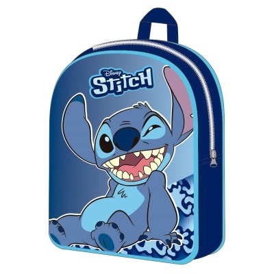 Mochila azul com personagem Stitch da Disney e texto Disney Stitch