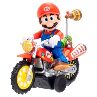 Brinquedo de Mario a conduzir mota vermelha com detalhes coloridos