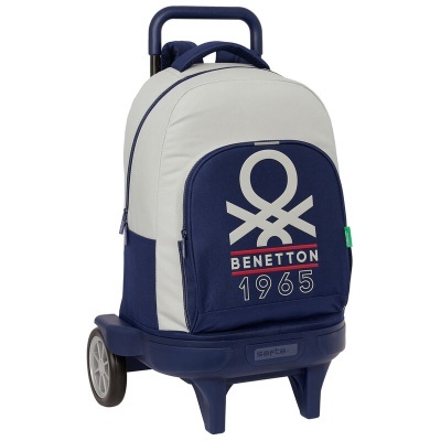 Mochila trolley Benetton cinzenta e azul escuro com logotipo