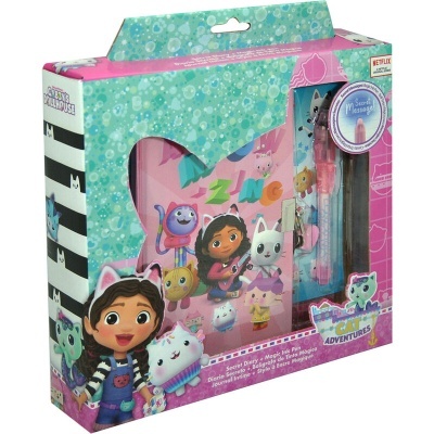 Conjunto de diário e canetas 'Gabby's Dollhouse Cats Adventures' na caixa