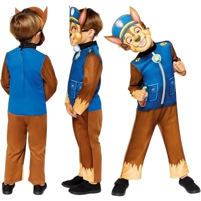 Fato infantil azul e castanho com máscara de personagem