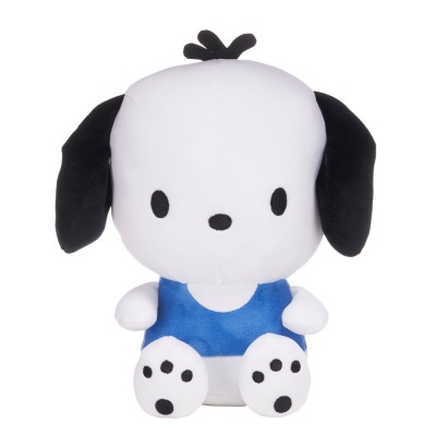 Peluche de cão branco e preto com camisola azul