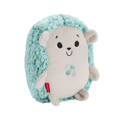 Pelúcia ouriço bege e verde água com rosto sorridente bordado